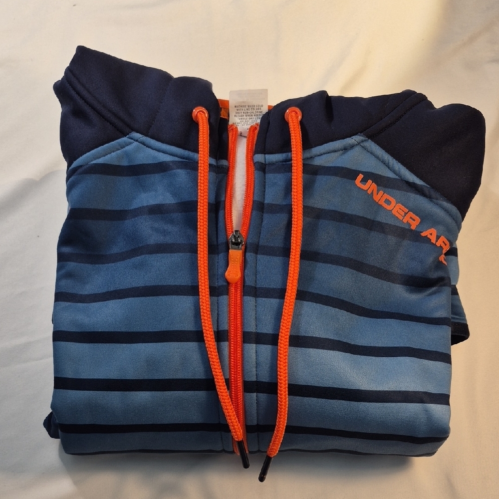 Under Armour 2XL Navy and Orange Fleece Hoodie. - Picture 12 of 15